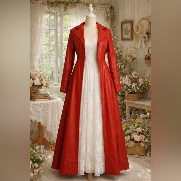 Jackets & Blazers - Vintage 1970’s Real Leather Full Length Red Open Coat